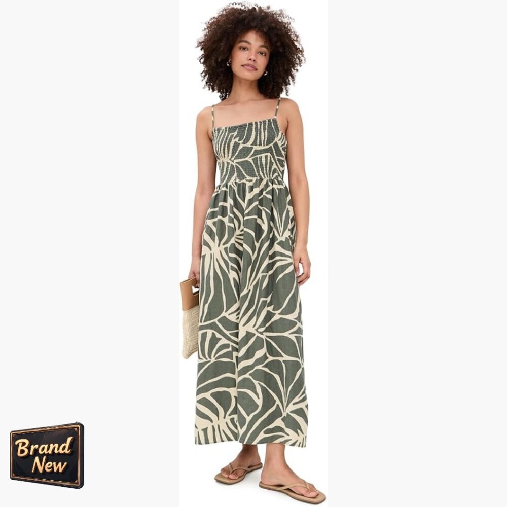 Linen Maxi Dress With Square Neck And Smocked Waist